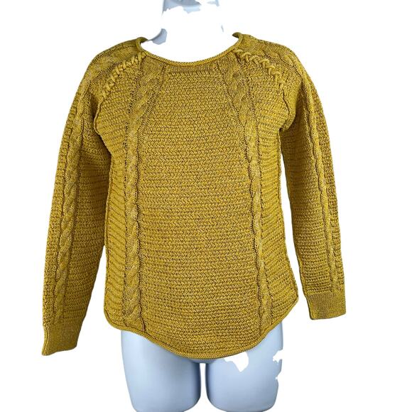 Comptoir Des Cotonniers Mustard Yellow Metallic Silver Cable Knit Sweater Small - Picture 1 of 12